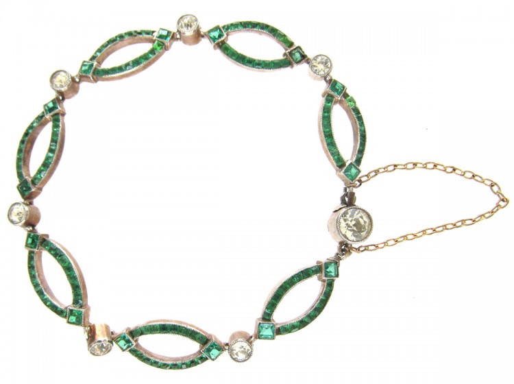 Edwardian Silver & Green & White Paste Bracelet