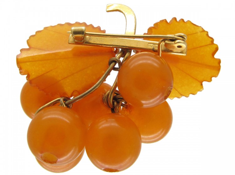 Russian Amber Bunch of Grapes Brooch