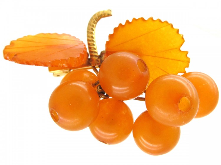 Russian Amber Bunch of Grapes Brooch