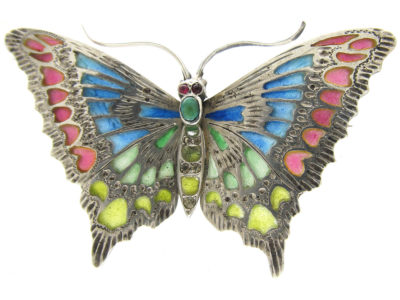 Art Nouveau Plique-à-Jour Silver Butterfly Brooch