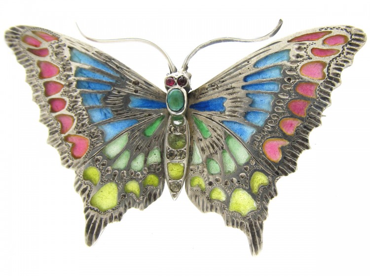 Art Nouveau Plique-à-Jour Silver Butterfly Brooch