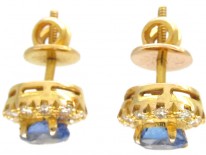 18ct Gold Tanzanite ​& Diamond Cluster Earrings