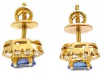 18ct Gold Tanzanite ​& Diamond Cluster Earrings