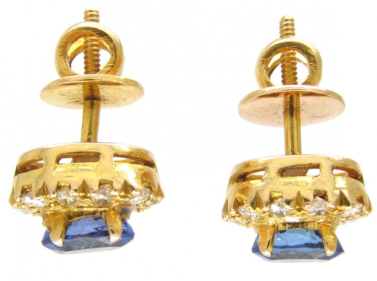 18ct Gold Tanzanite ​& Diamond Cluster Earrings