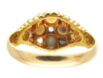 Victorian 18ct Gold Natural Split Pearl & Diamond Cluster Ring