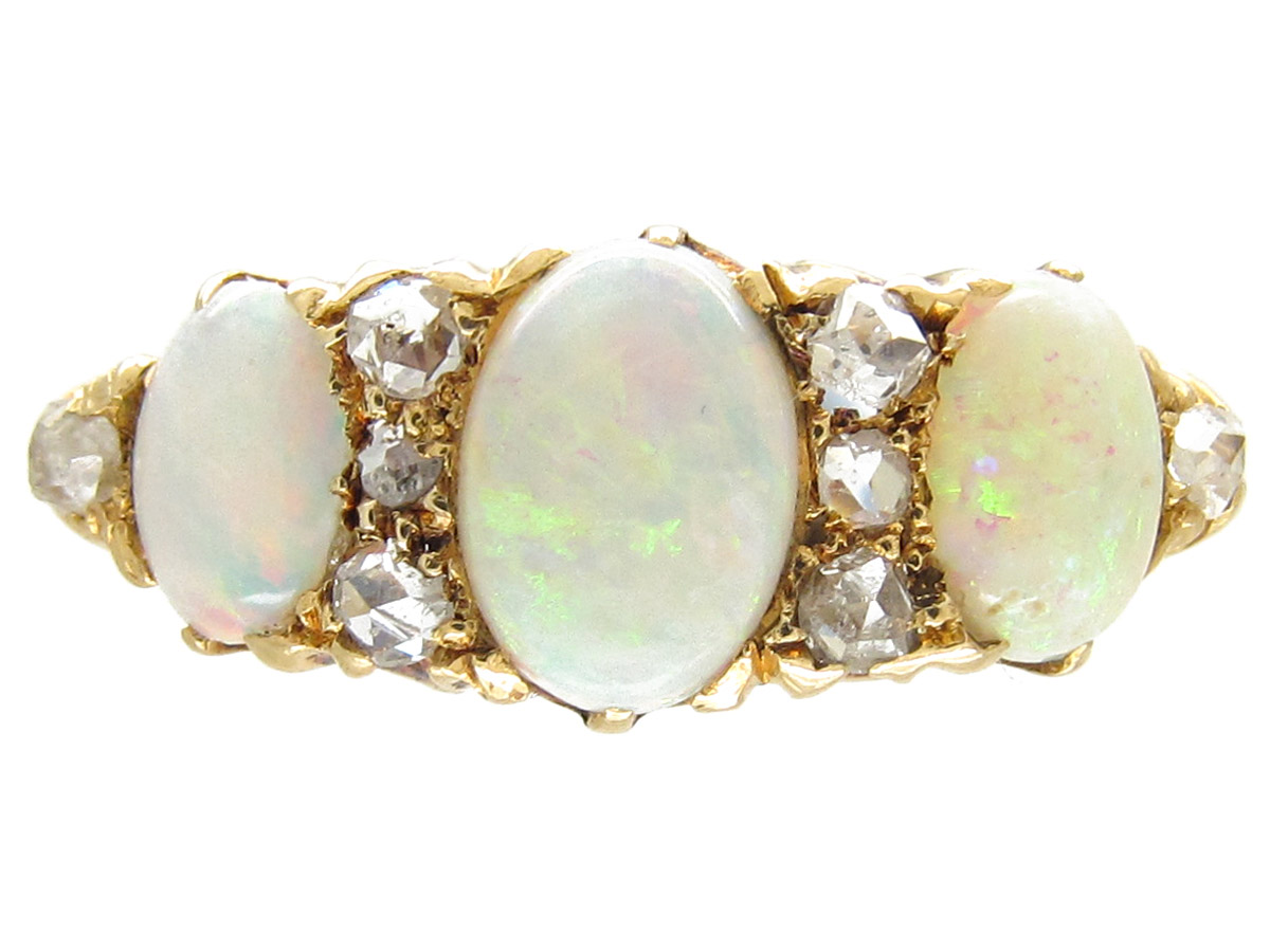 Victorian 18ct Gold Opal & Diamond Three Stone Ring (926E) | The ...