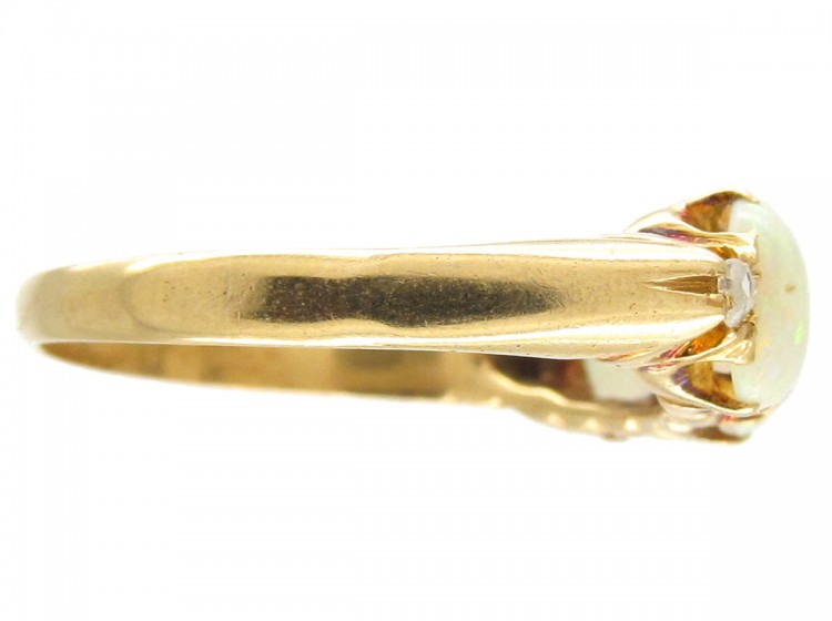 Victorian 18ct Gold Opal & Diamond Three Stone Ring