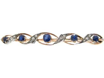Edwardian Sapphire & Diamond Wavy Brooch