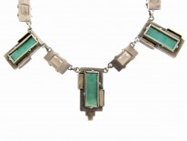 Art Deco Silver, Amazonite, Citrine & Marcasite Necklace