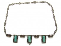 Art Deco Silver, Amazonite, Citrine & Marcasite Necklace