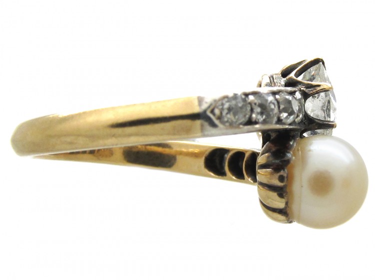 Art Nouveau Pearl & Diamond Crossover Ring