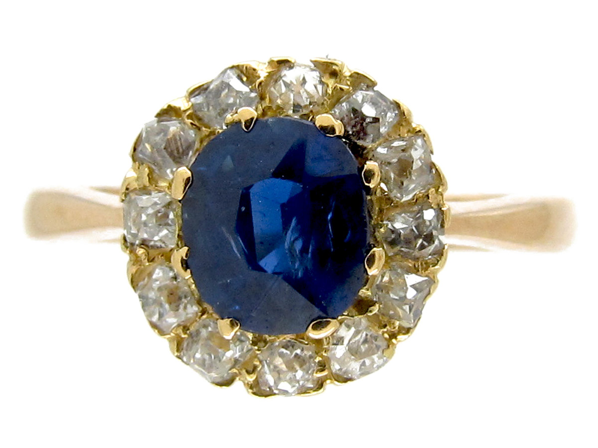 Sapphire & Diamond Cluster Ring (967E) | The Antique Jewellery Company