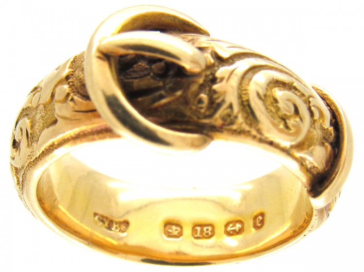 Victorian Carved 18ct Gold Buckle Ring