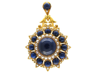 Victorian 18ct Gold Lapis Lazuli & Natural Split Pearl Pendant