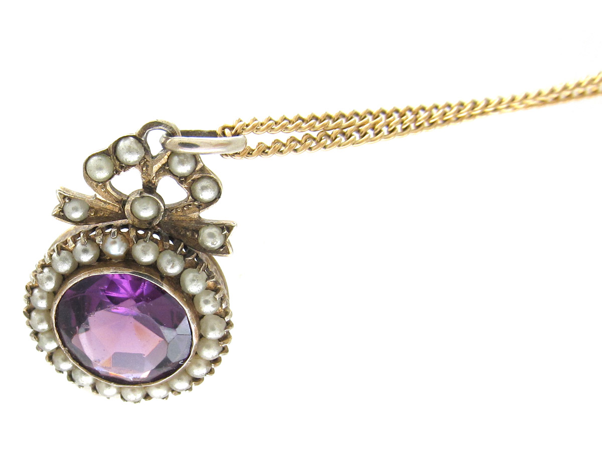 Edwardian Amethyst & Split Pearl Silver Pendant (983E) | The Antique ...