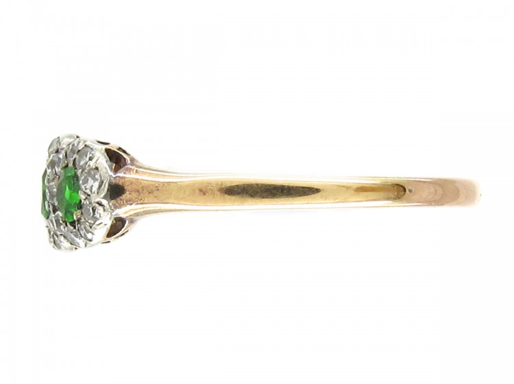 Green Garnet & Diamond Triple Cluster Edwardian Ring