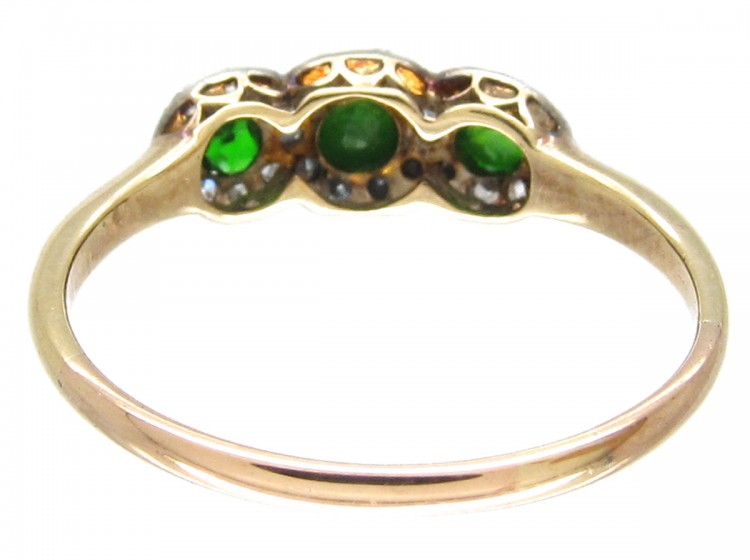 Green Garnet & Diamond Triple Cluster Edwardian Ring