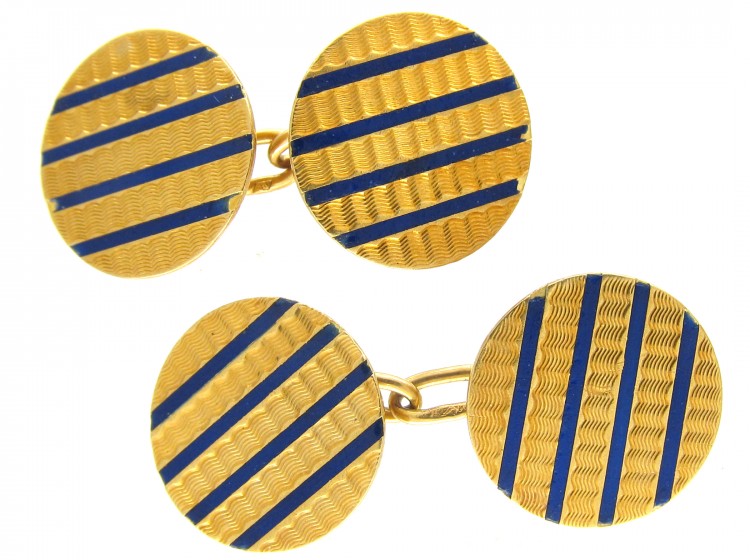 18ct Gold & Blue Enamel Art Deco Cufflinks