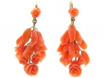 Carved Coral Flower Drop Earrings