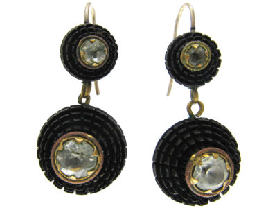 Victorian Carved Bog Oak & Paste Drop Earrings