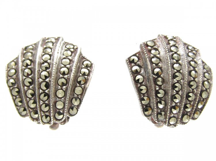 Silver & Marcasite Art Deco Clip Earrings