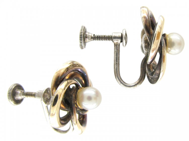 Silver & Pearl Knot Earrings