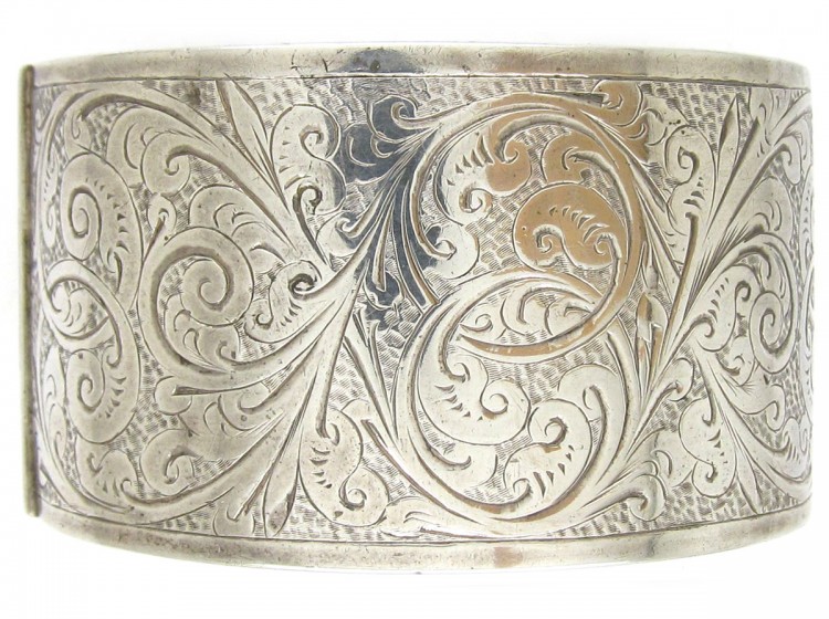 Silver Wide Engraved Bangle