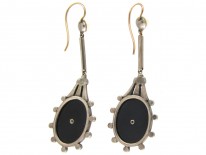 Art Deco Onyx Pearl & Marcasite Drop Earrings