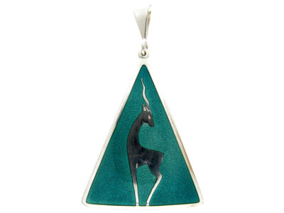 Silver & Green Enamel Pendant of an Oryx