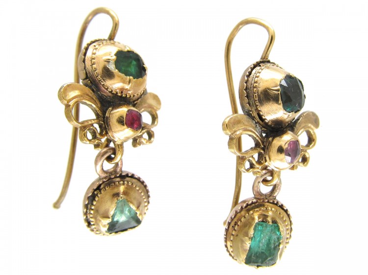 Georgian 18ct Gold, Emerald & Ruby Earrings