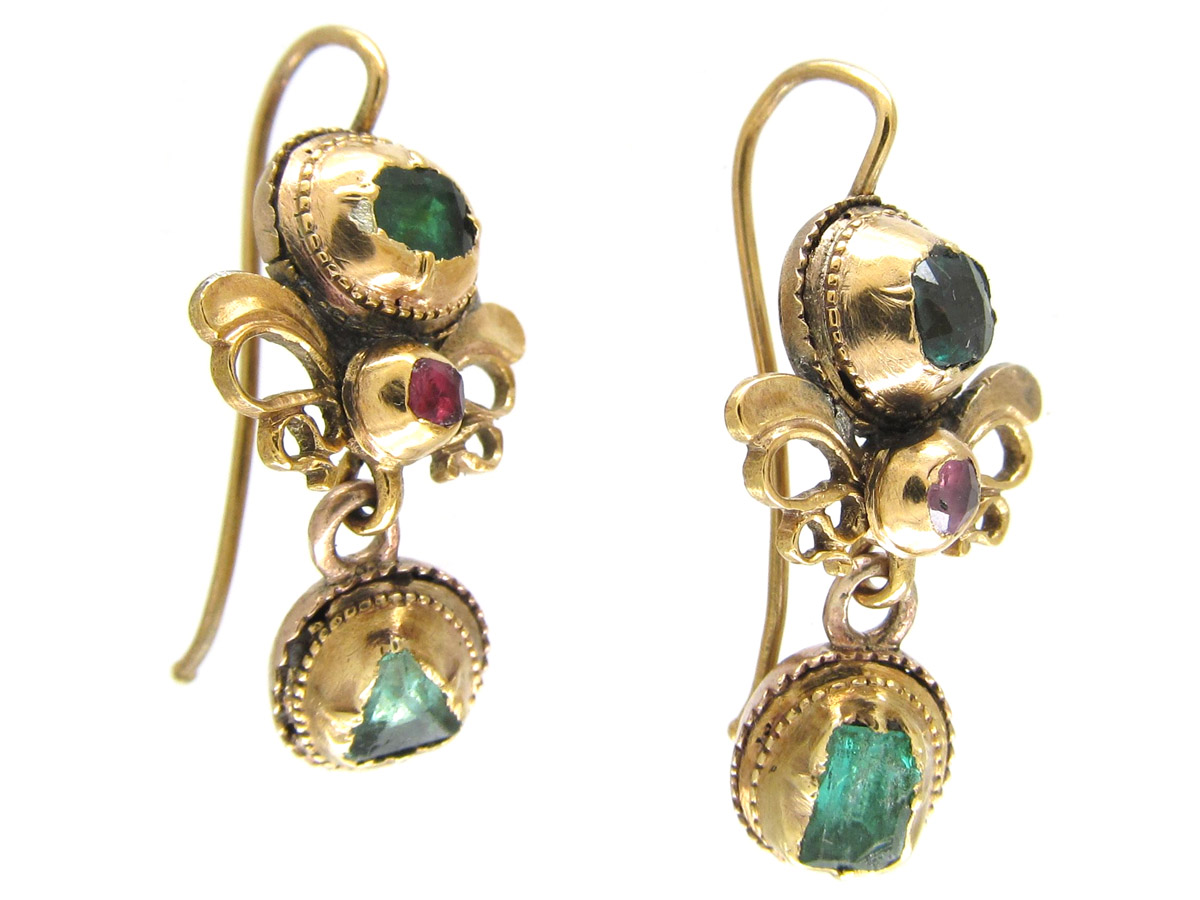 Georgian 18ct Gold, Emerald & Ruby Earrings (20F) | The Antique ...