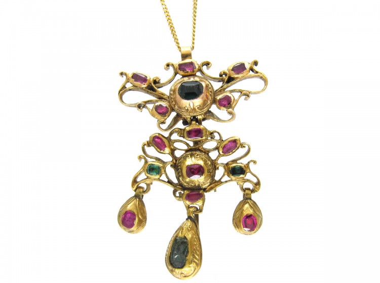 Georgian 18ct Gold, Ruby & Emerald Pendant