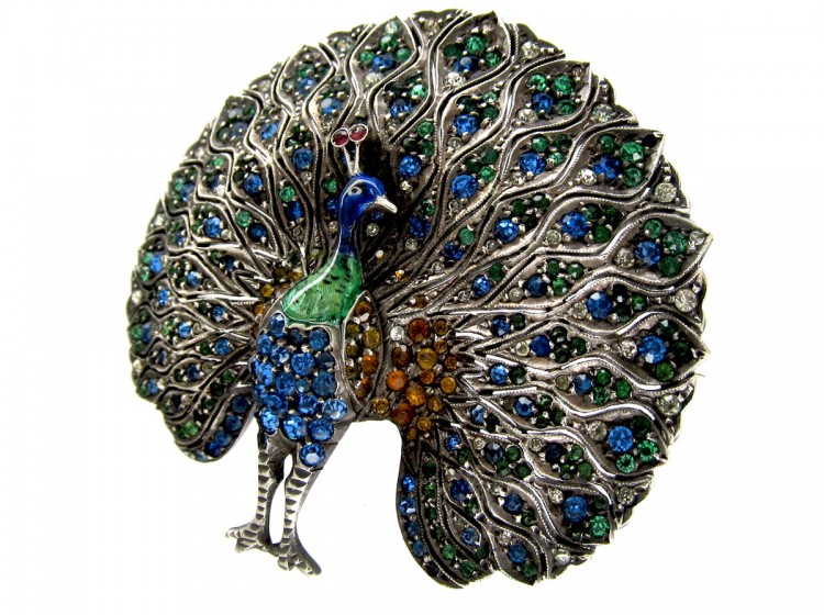 Silver Paste Peacock Booch