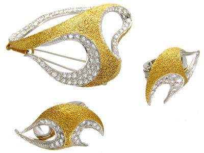 1960s Diamond & 18ct Gold Brooch & Earring Set