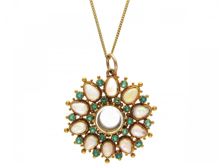 Regency Opal & Emerald 18ct Gold Locket Pendant on Chain