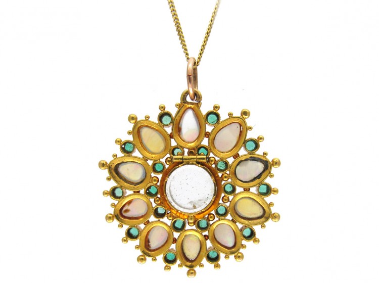 Regency Opal & Emerald 18ct Gold Locket Pendant on Chain