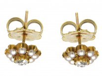 Natural Split Pearl & Diamond 18ct Gold Victorian Earrings
