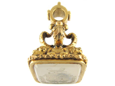 Georgian Gold Cased Seal with Chalcedony Dog Intaglio