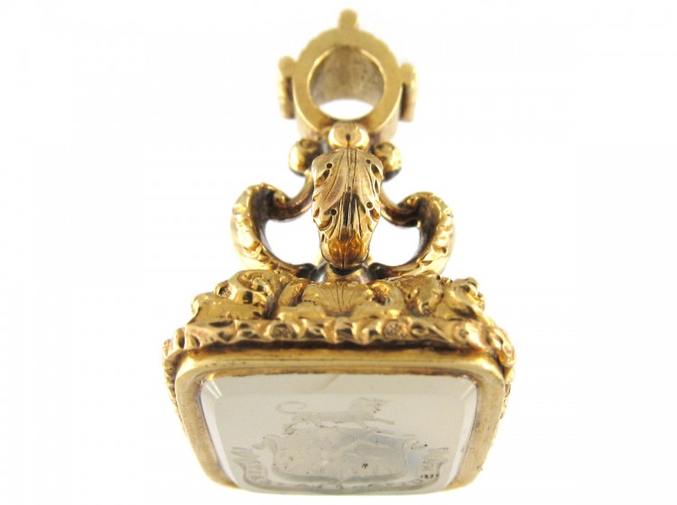 Georgian Gold Cased Seal with Chalcedony Dog Intaglio