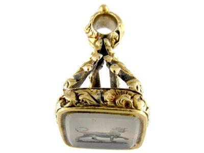 Georgian Gold Cased Seal with Chalcedony Dog Intaglio