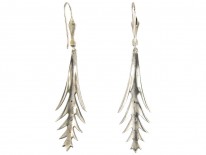 Art Deco Silver Palm Frond Drop Earrings