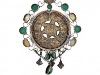 Large Arts & Crafts Silver, Chalcedony, Cat's Eye & Enamel Necklace