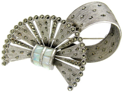 Theodor Fahrner Silver, Marcasite & Opal Brooch