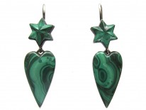 Victorian Silver Scottish Malachite Heart Drop Earrings
