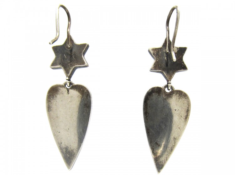 Victorian Silver Scottish Malachite Heart Drop Earrings