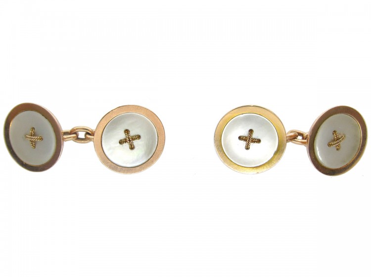 Art Deco 9ct Gold Mother of Pearl Button Cufflinks