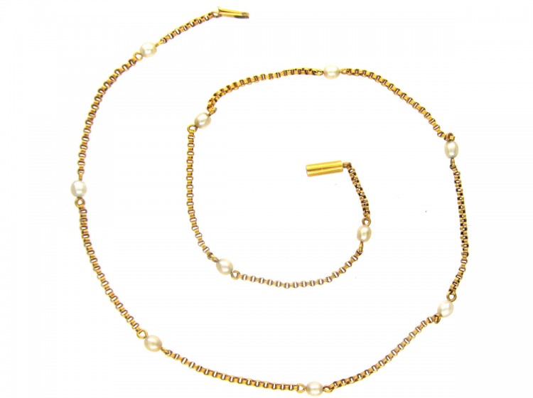 Victorian 15ct Gold Natural Pearl Chain
