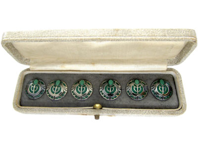 Theodor Fahrner Style Silver, Enamel & Chalcedony Buttons