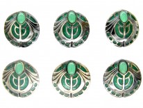 Theodor Fahrner Style Silver, Enamel & Chalcedony Buttons