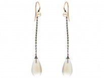 Moonstone & Pearl Drop Earrings with Platinum Chain